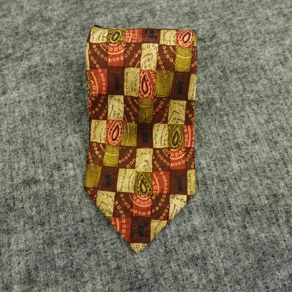 Ermenegildo Zegna Silk Neck‎ Tie Mens L59 W3.75 Brown Maroon Paisley Textured